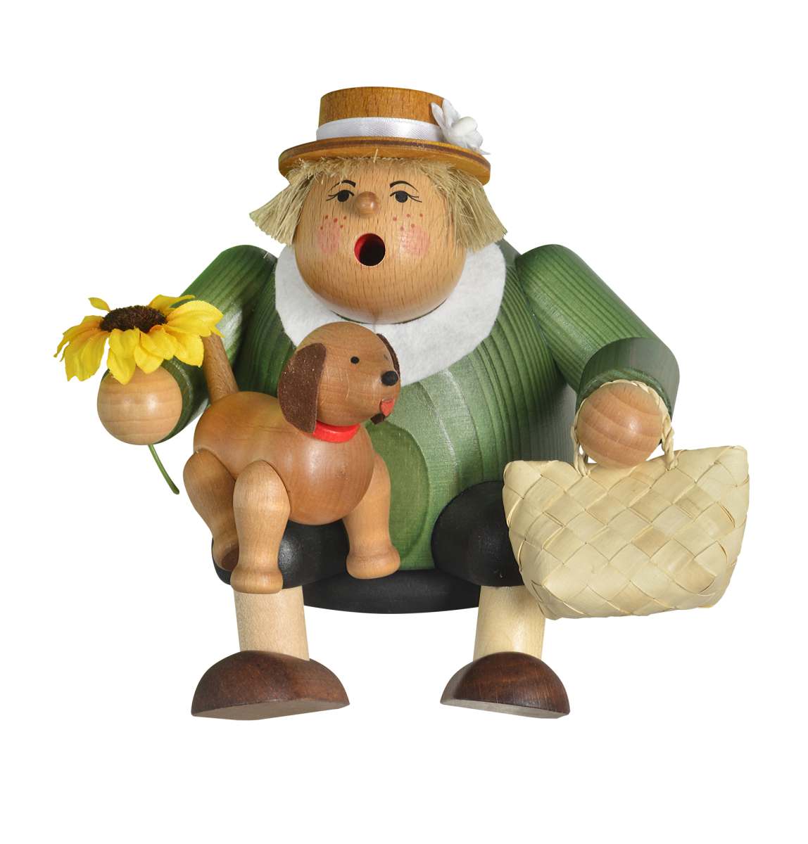 KWO Räuchermann Kantenhocker „Hundefreundin“ - Serie "Die Dicken"