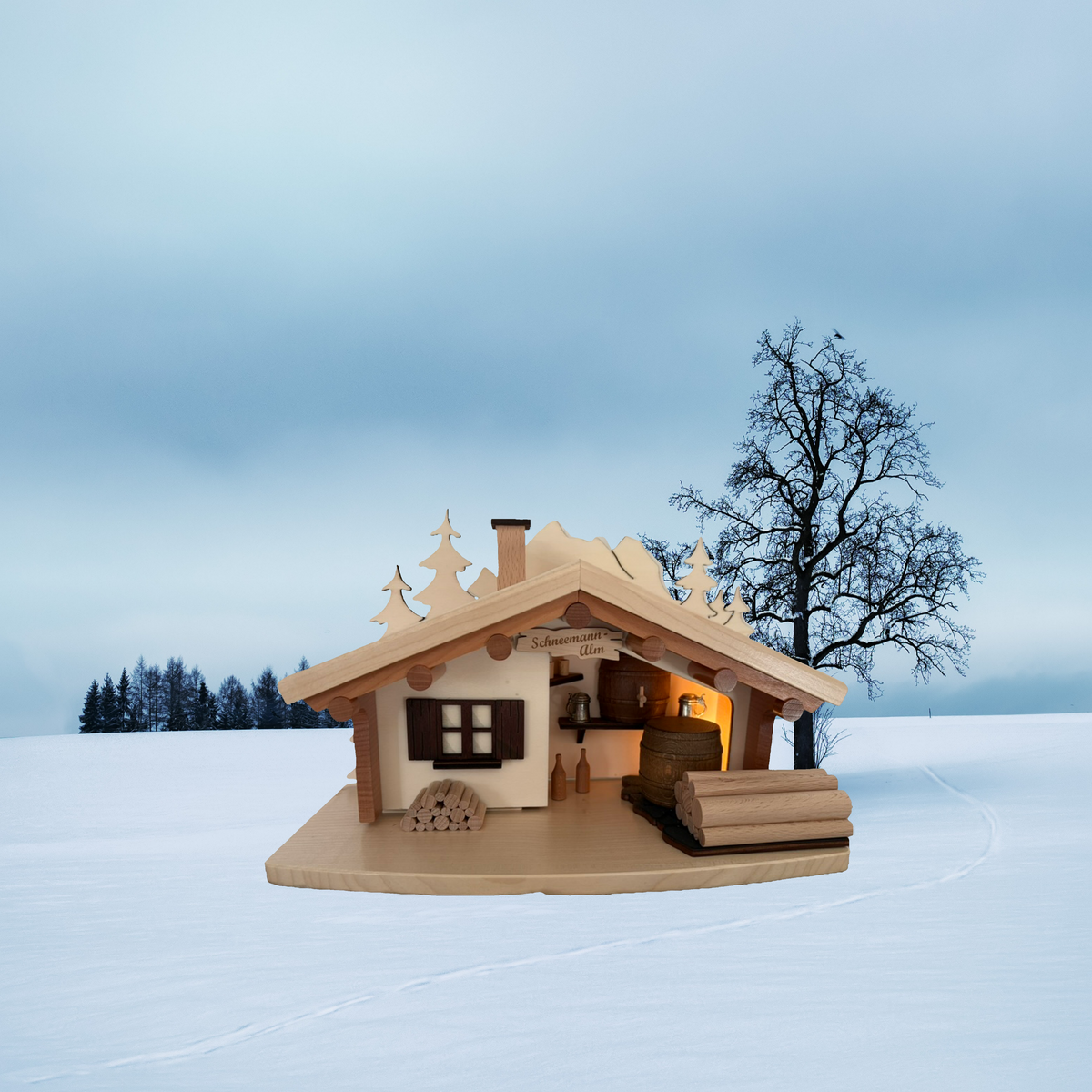 Volkmar Wagner Räucherhaus Almhütte mit Beleuchtung